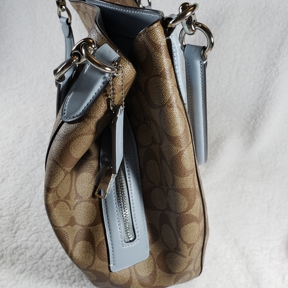 Coach Sig Hallie Khaki Pale Blue F80298 Bag NWT - Picture 4 of 8